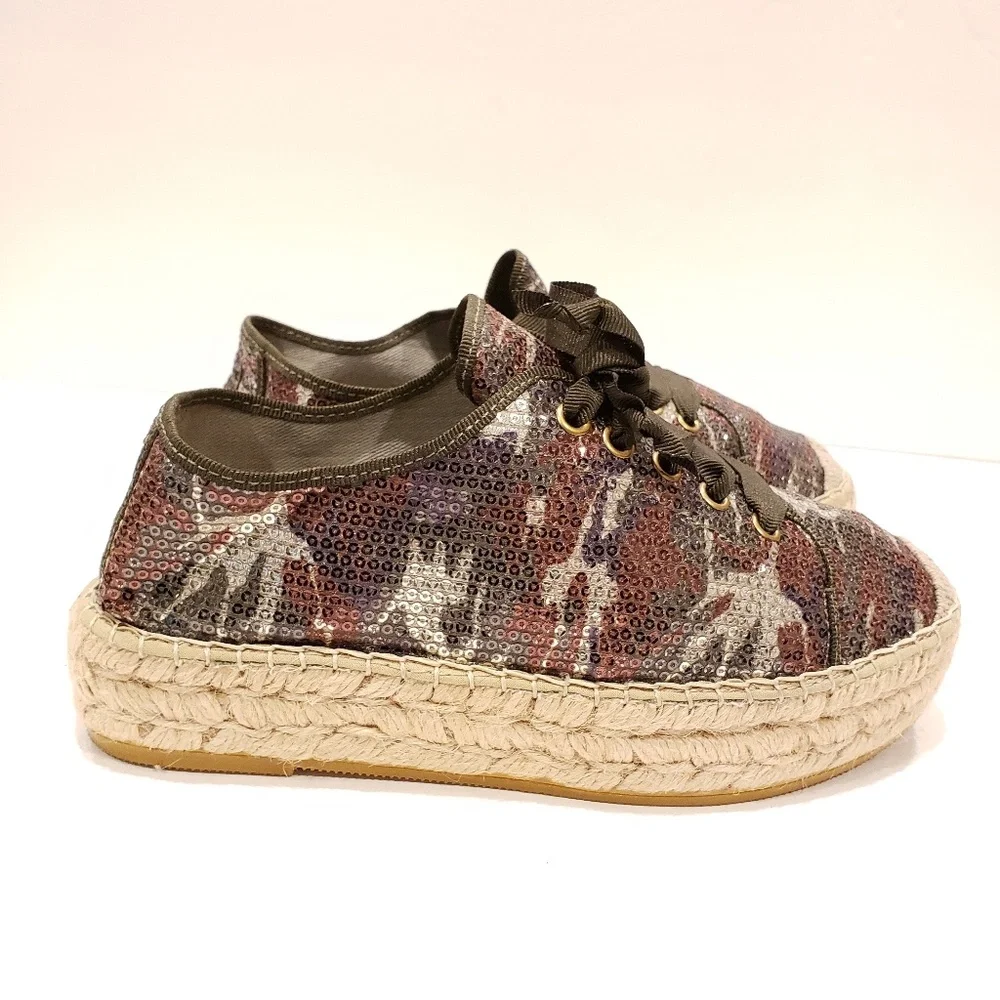 Sequin Camouflage Espadrille Sneaker - Olive Multicolor
